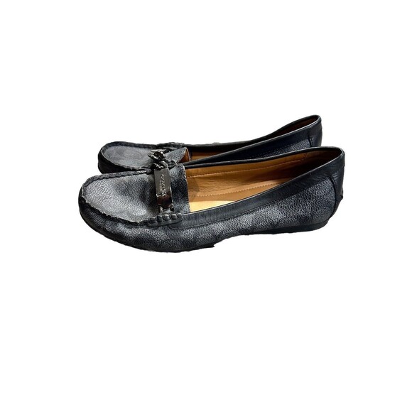 Coach Olive Loafers Black Gray Logo Metal Accent Round Toe Flat Womens Size 7.5B - Picture 8 of 9